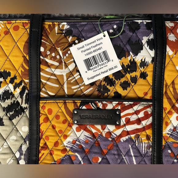 Vera Bradley, NWT, small microfiber tote, Pattern is Painted Feathers - Picture 6 of 6